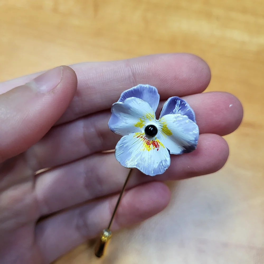 Floral Lapel Pin with Blue and Gold Accents